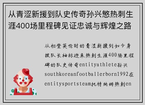 从青涩新援到队史传奇孙兴慜热刺生涯400场里程碑见证忠诚与辉煌之路 ⚽🔥